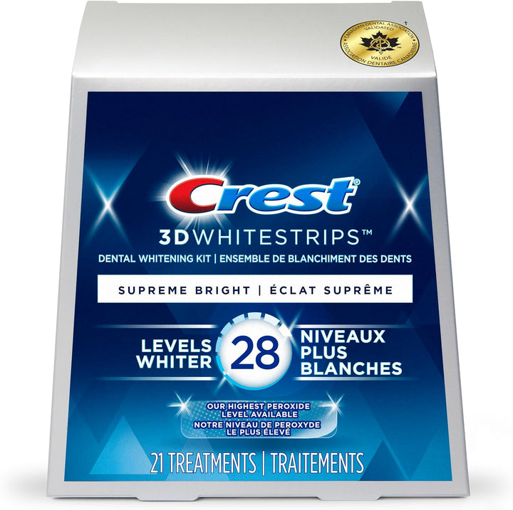 Crest 3D Whitestrips Supreme Bright At-home Teeth Whitening Kit, 21 Treatments, 28 Levels Whiter